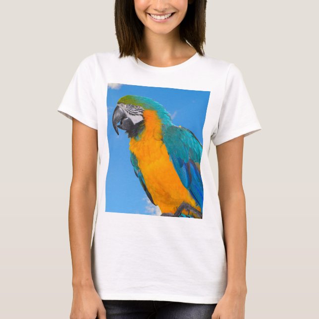 Blå och gult makaw t shirt (Framsida)