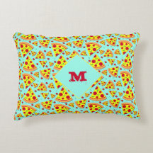 Blå och Gult Monogram Pizza Slices Patternes