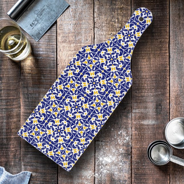Blå och Gult Mönster (Mediterranean Tiles Blue & Yellow Pattern Cutting Board)