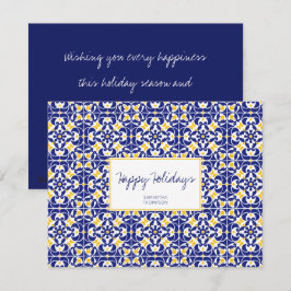 Blå och Gult Mönster Julkort