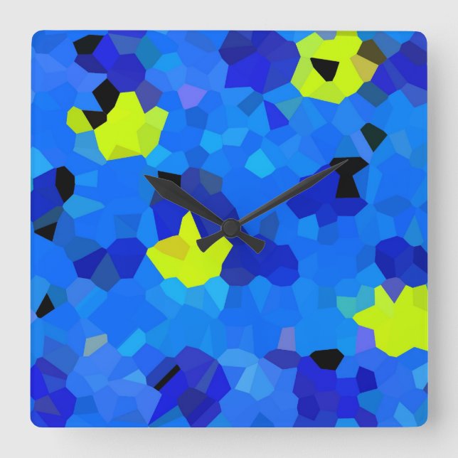 Blå och Gult Mosaics Fyrkantig Klocka (Framsida)