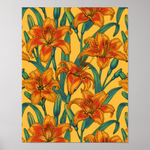 Blå- och gult- och tawnyblommor poster