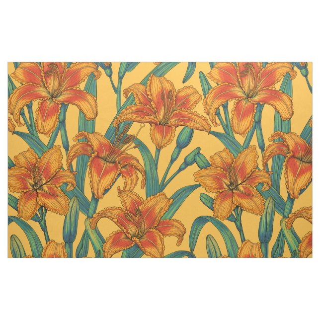 Blå- och gult- och tawnyblommor tyg (Fat Quarter)