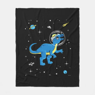 Blå och Gult Pachycephalosaurus Dinos in Space Fleecefilt
