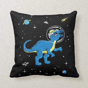 Blå och Gult Pachycephalosaurus Dinos in Space Kudde
