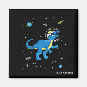 Blå och Gult Pachycephalosaurus Dinos in Space Magnet