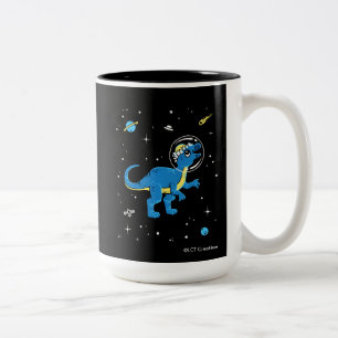 Blå och Gult Pachycephalosaurus Dinos in Space Två-Tonad Mugg
