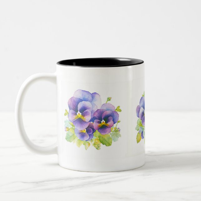 Blå och Gult Pansy Flowers Coffee Mugg (Vänster)