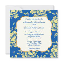 Blå och Gult Peony Toile - Fransk Land Decor