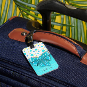 Blå och Gult Polka dots, turkos Blue Ribbon Bagagebricka