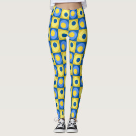 Blå och Gult punkter med kvadratgeometriska koppli Leggings