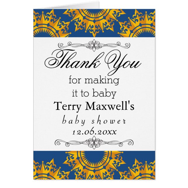 Blå och Gult Royalty-utskrift Hälsningskort (Framsidan)