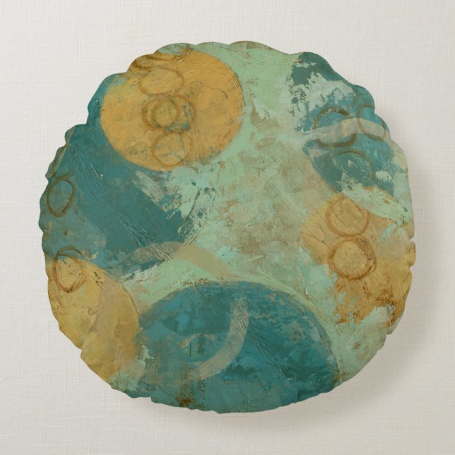 Blå och Gult Rund Kudde (Framsidan)