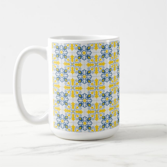 Blå och gult söt - portugisiska plattor mönster kaffemugg (Vänster)