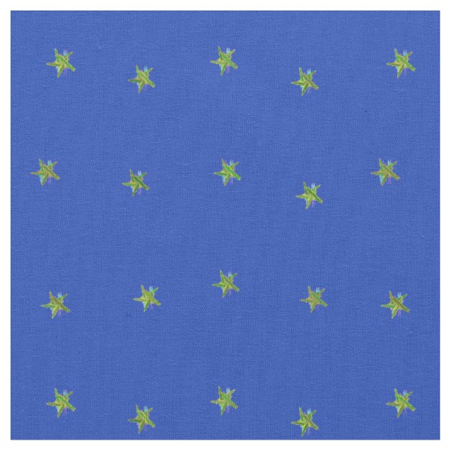 Blå och Gult Stars Fabric Tyg (Närbild)
