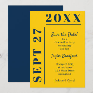 Blå och Gult Studenten Spara Datumet