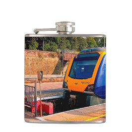 Blå och gult tåg fickplunta