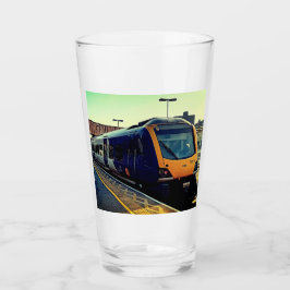 Blå och gult tåg glaskopp