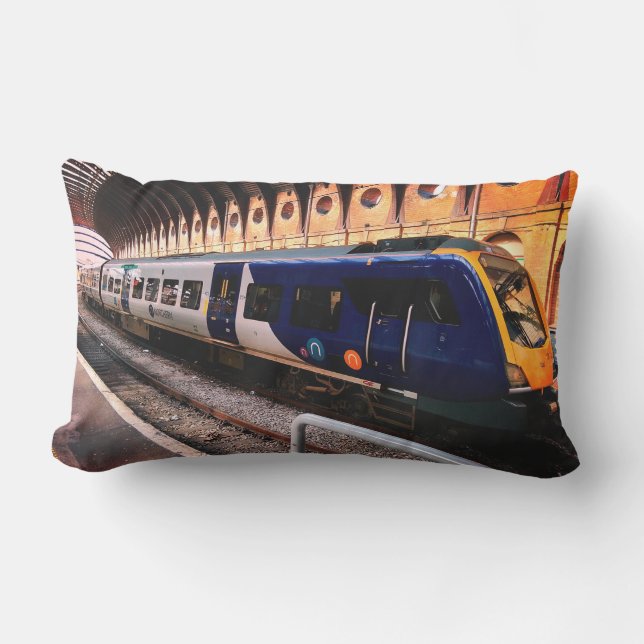 Blå och gult tåg lumbarkudde (Framsida)