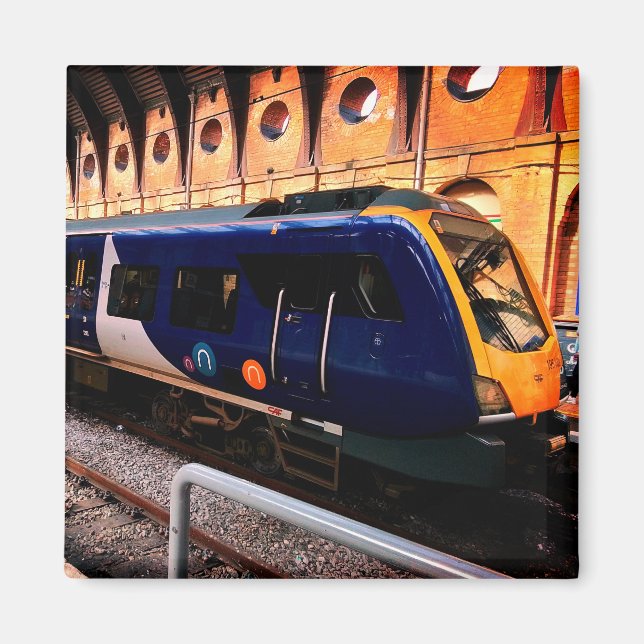 Blå och gult tåg magnet (Framsidan)