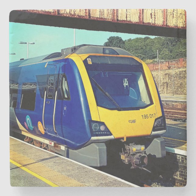 Blå och gult tåg stenunderlägg (Framsidan)