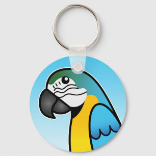 Blå och Gult Tecknad Macaw Parrot Bird Nyckelring
