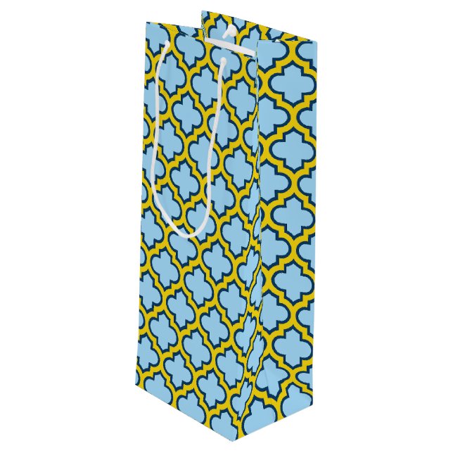 Blå och Gult Trellis, Lattice, Quatrefoil (Baksidan Vinklad)