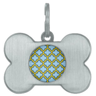 Blå och Gult Trellis, Lattice, Quatrefoil ID-bricka Husdjur