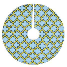 Blå och Gult Trellis, Lattice, Quatrefoil Julgransmatta Borstad Polyester