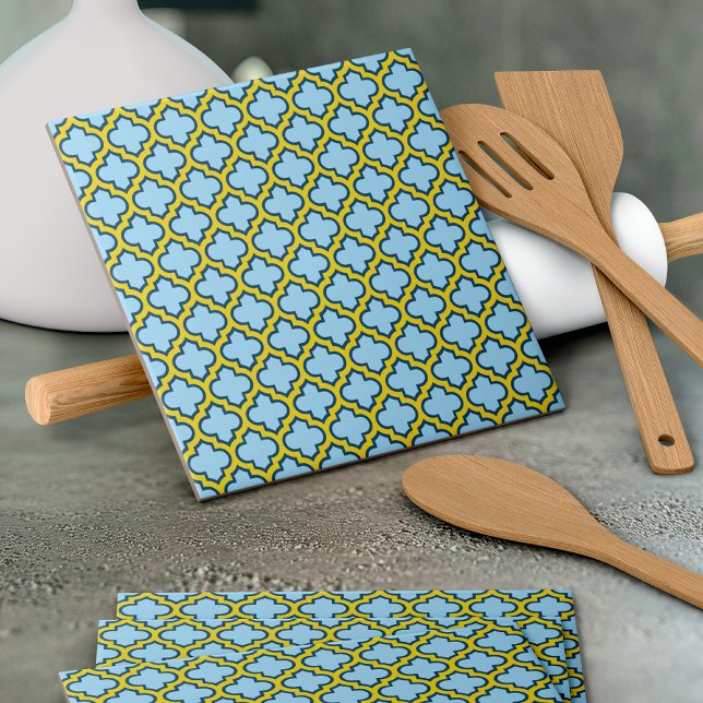 Blå och Gult Trellis, Lattice, Quatrefoil Kakelplatta (Skapare uppladdad)