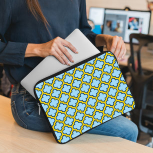 Blå och Gult Trellis, Lattice, Quatrefoil Laptop Fodral