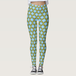 Blå och Gult Trellis, Lattice, Quatrefoil Leggings