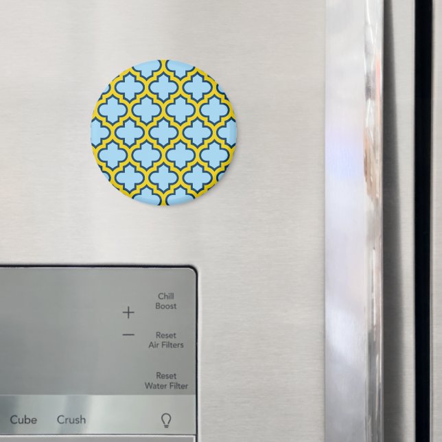 Blå och Gult Trellis, Lattice, Quatrefoil Magnet (In Situ (Fridge))