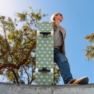 Blå och Gult Trellis, Lattice, Quatrefoil Mini Skateboard Bräda 18,5 Cm
