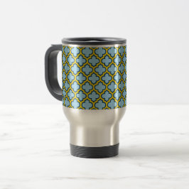 Blå och Gult Trellis, Lattice, Quatrefoil Resemugg