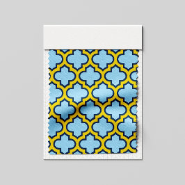 Blå och Gult Trellis, Lattice, Quatrefoil Tyg