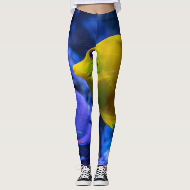 Blå och Gult två vackra fisken Leggings (Framsida)