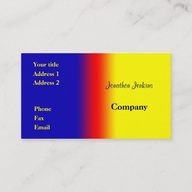 Blå och gult visitkort (Framsida)