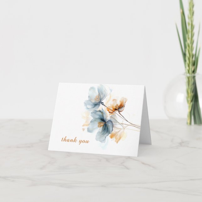 Blå och gyllene eterisk blomster tack kort (Framsida)