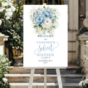 Blå och Gyllene Pioner Sweet Sixteen Välkommen Poster