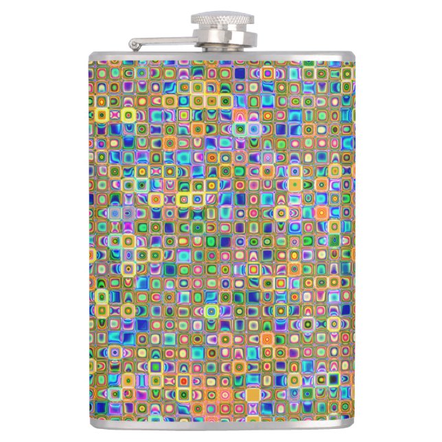 Blå och jordtoner "Fireflies" Tiles Mönster Fickplunta (Framsidan)