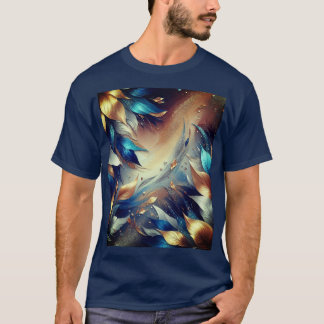 Blå och kopparblad Abstrakt T-Shirt