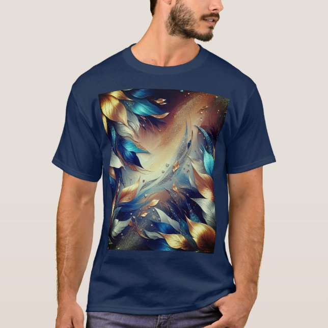 Blå och kopparblad Abstrakt T-Shirt (Framsida)