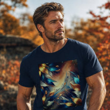 Blå och kopparblad Abstrakt T-Shirt