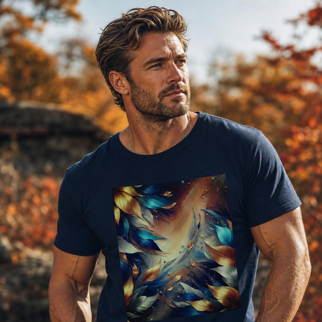 Blå och kopparblad Abstrakt T-Shirt (Skapare uppladdad)