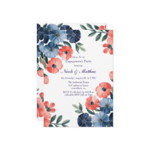 Blå och korall - målad Bouquet-Förlovningsfest