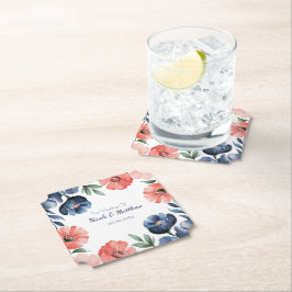 Blå och korall vattenfärg Bouquet Bröllop Underlägg Papper