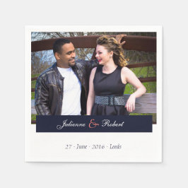 Blå och korallfoto Bröllop Cocktail Napkins Pappersservett