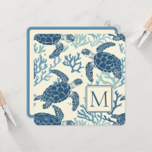Blå och krämfärgade havssköldpaddor Monogram