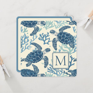 Blå och krämfärgade havssköldpaddor Monogram